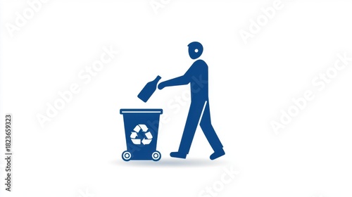 Simple Vector Drawing of a Person Putting a Bottle in Bin