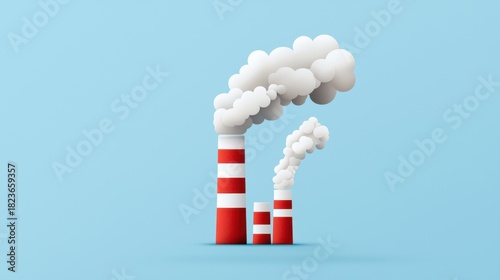 Simple Vector Graphic of Fossil Fuel Emissions Against Blue Background
