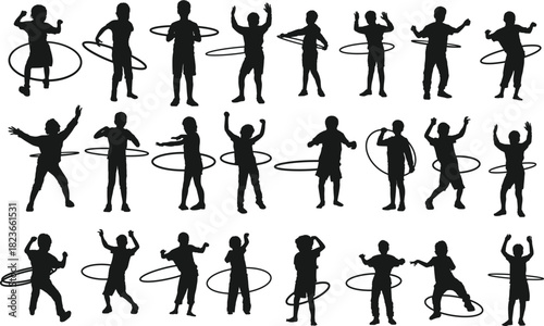 Collection of Silhouettes Hula Hooping People