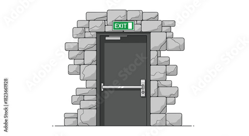 Escape through the stone wall exit door, a symbol of freedom and new beginnings, perfect for creative concepts and business ideas to make a statement