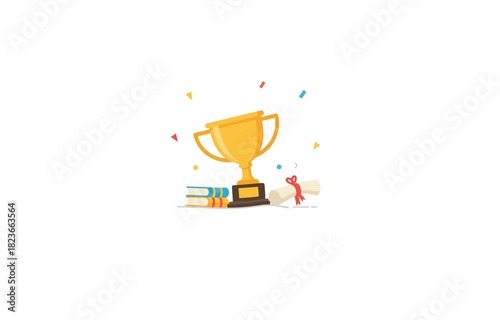 Animated Trophy with Books and Diploma Celebration