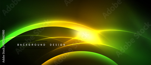 Abstract neon waves, vibrant green, yellow hues. Dynamic light effects create modern background design. Smooth curves suggest energy, motion.