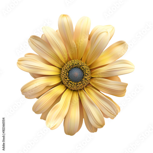 Cluster of small yellow daisies isolated on pure white background 
