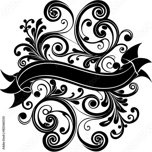 Elegant Ornament Collection: An exquisite assortment of black, swirling, stylized ornament designs, capturing the essence of refined grace and artistic charm.	