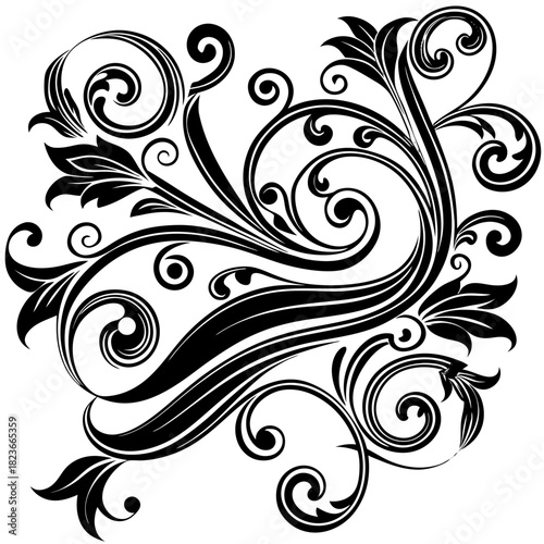 Elegant Ornament Collection: An exquisite assortment of black, swirling, stylized ornament designs, capturing the essence of refined grace and artistic charm.	