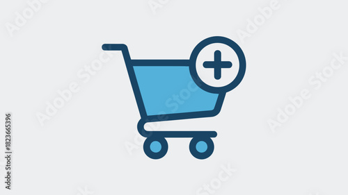 Shopping cart icon with plus sign simple flat vector illustration for e-commerce isolated on white background