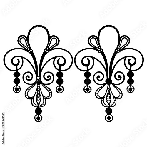 Elegant Ornament Collection: An exquisite assortment of black, swirling, stylized ornament designs, capturing the essence of refined grace and artistic charm.	