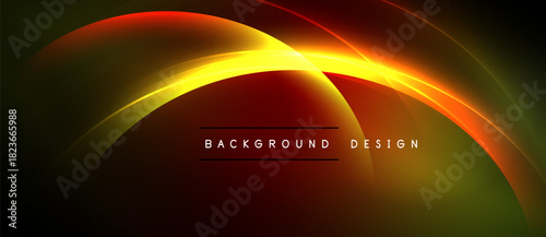 Abstract glowing curves, vibrant colors blend. Dark background emphasizes bright light effects, modern design element.