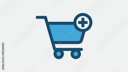 Shopping cart icon with plus sign simple flat vector illustration for e-commerce and online retail isolated on white background