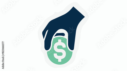 Hand holding a dollar coin simple flat vector illustration concept for investment and finance isolated on white background