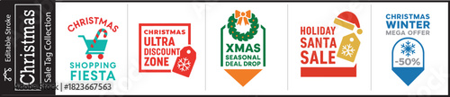 Festive Christmas sale tags for winter holiday promotions Christmas shopping fiesta, discount zone, seasonal deal drop, winter mega offer, santa sale
