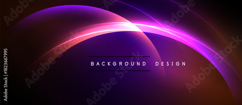 Abstract purple, orange glow. Curved lines create dynamic visual effect. Text reads background design. Dark backdrop emphasizes luminosity.