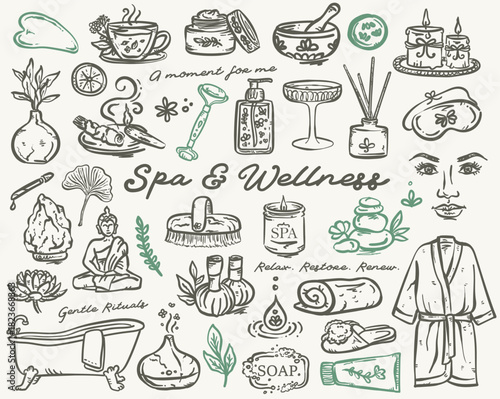 Spa & Wellness Whimsical Set of vector hand drawn illustrations