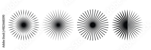 Abstract Black Radial Sunburst Line Art Set | Vintage Starburst Design Elements Collection for Logo, Badge, and Graphic Design