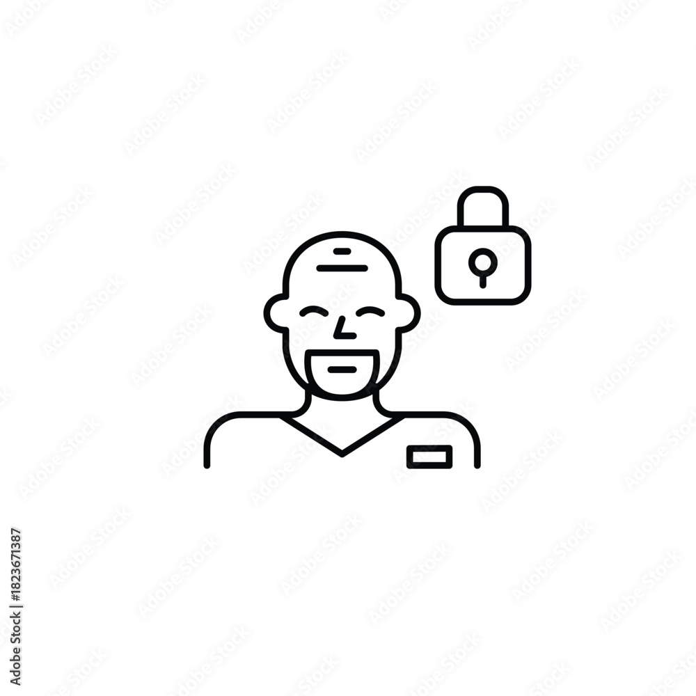 Fototapeta premium Male nurse wearing surgical mask and lock. Protected patient data, secure consultations. Pixel perfect, editable stroke vector icon
