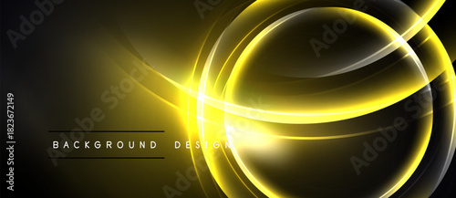 Abstract golden lines create dynamic, glowing effect. Dark background emphasizes bright curves, modern design element.