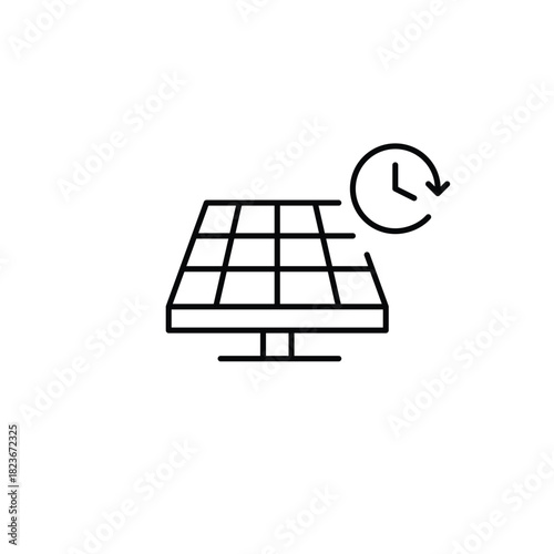 Solar panel and clock. Smart energy systems, electricity production. Pixel perfect, editable stroke vector icon