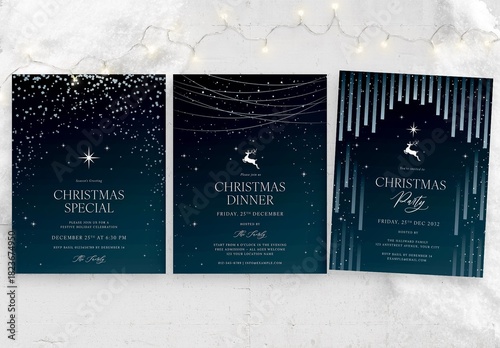 Christmas Winter Invitation Flyer Template in Moody Blue Hues for New Years Eve & Christmas Party