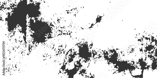 Black ink splatter stain pattern with a dirty grunge texture background