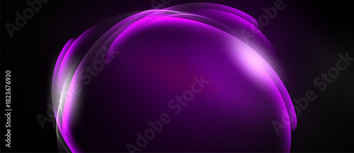 Abstract purple swirl, luminous curves, dark background. Smooth gradients create flowing, dynamic visual effect. Modern design element.