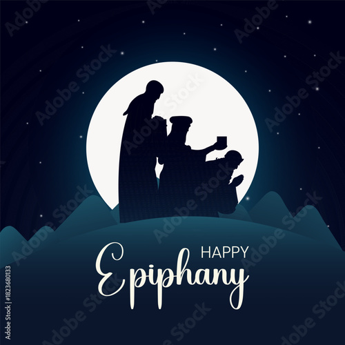 Creative minimalistic vector illustration on Happy Epiphany Day. Christian festival to Faith on the Divinity of Jesus.