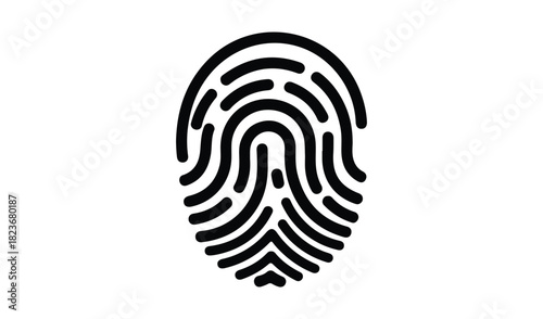 Black fingerprint graphic on a white background for identity and security concepts