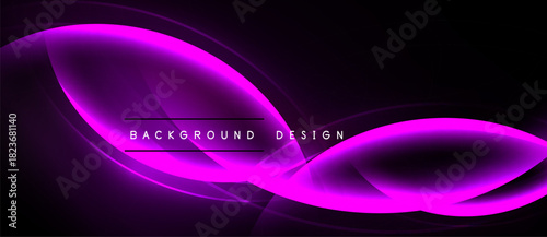 Abstract purple lines create flowing shapes over black background. Text reads background design. Modern, dynamic visual composition.