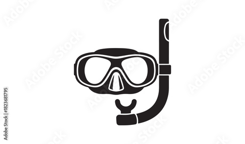 Black silhouette of a snorkel mask and tube for underwater exploration