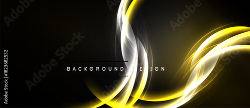 Abstract yellow lines over black background. Smooth curves create dynamic visual effect. Modern design element for digital projects.
