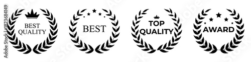 Foto Black film festival award vector with laurel wreath silhouette, movie reel emble