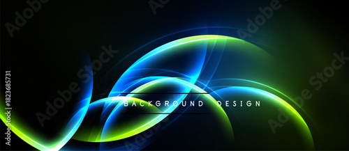 Abstract neon lines form flowing shapes. Vibrant blue, green hues contrast dark background. Modern design element, dynamic visual impact.