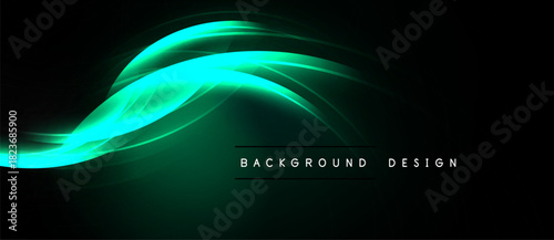 Abstract turquoise wave flows across dark background. Smooth lines create dynamic, elegant visual effect. Modern design element.
