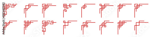 Chinese corner set, asian frame, red border vector pattern
