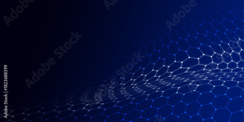 Bild auf Leinwand dynamic, dark blue background featuring futuristic undulating white and blue hexagonal mesh or wave