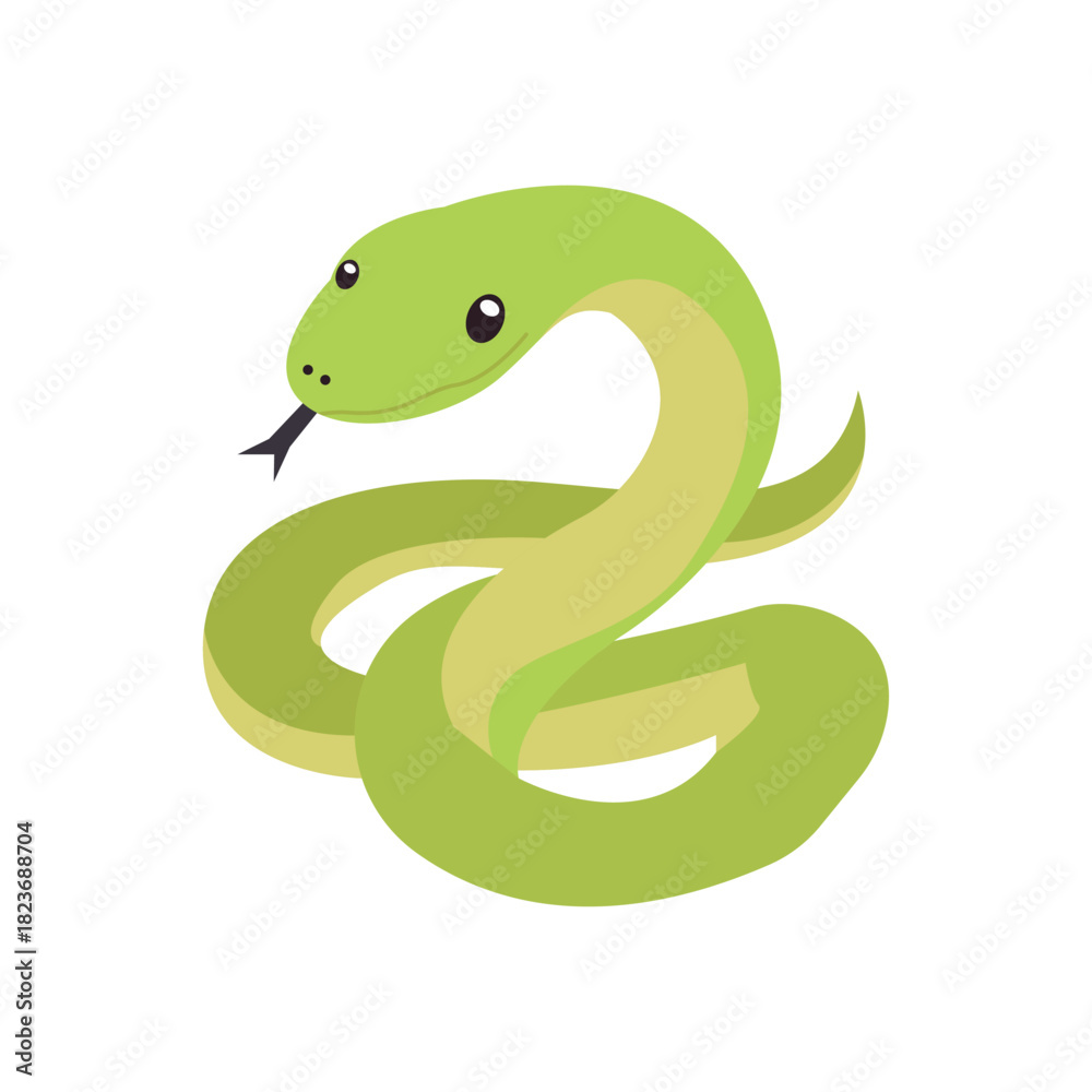 Naklejka premium green snake cute reptile animal serpent emoji symbol sign icon vector illustration isolated flat