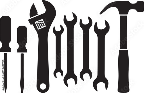 Tool icon set. Hammer turnscrew tools icon. Instrument collection. Vector illustration