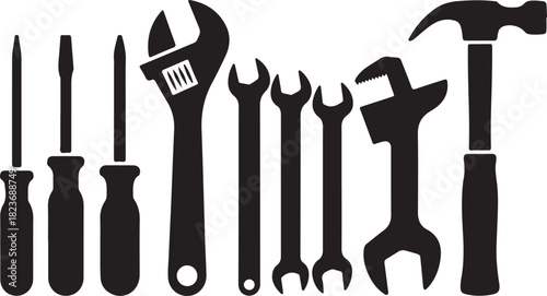 Tool icon set. Hammer turnscrew tools icon. Instrument collection. Vector illustration