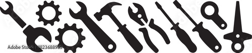 Tools and Service icons set. Wrench, screwdriver and gear icon. Screwdriver and wrench glyph icon. Settings and repair, service sign - stock vector
