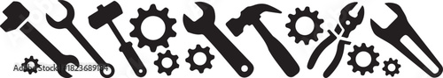 Tools and Service icons set. Wrench, screwdriver and gear icon. Screwdriver and wrench glyph icon. Settings and repair, service sign - stock vector