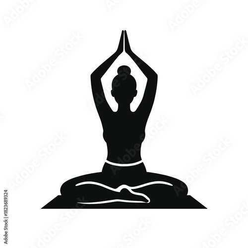 Yoga pose silhouette in black on white background