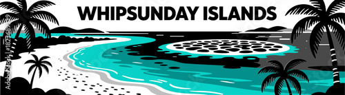 Whitsunday Islands vector with palm trees and Heart Reef