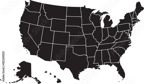 USA map with states isolated on a white background. United States of America map. Vector illustration