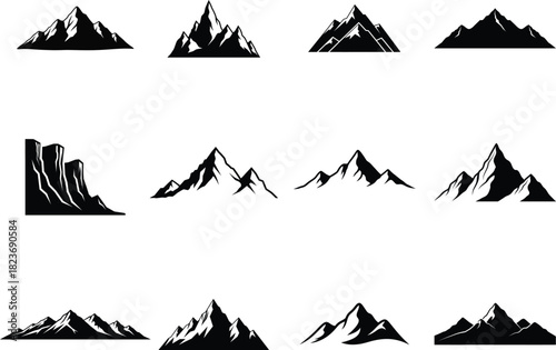 Mountain silhouette collection isolated on white background