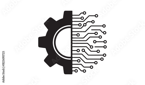 Half gear half circuit board digital technology concept