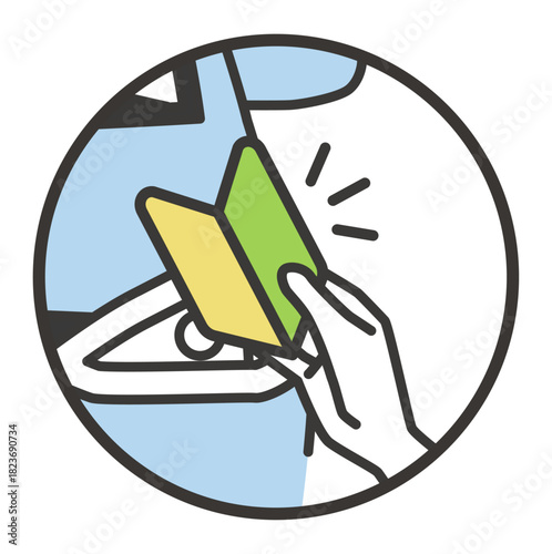 初心者マークを車に取り付けるイラスト