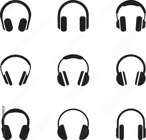 Vector black headphone icons