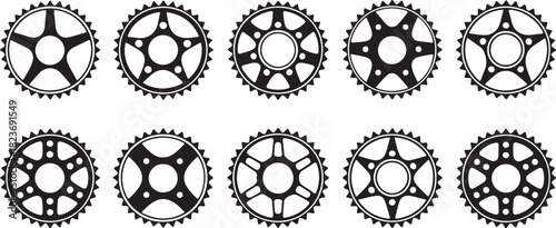 Vector set of ten bike chainring silhouettes