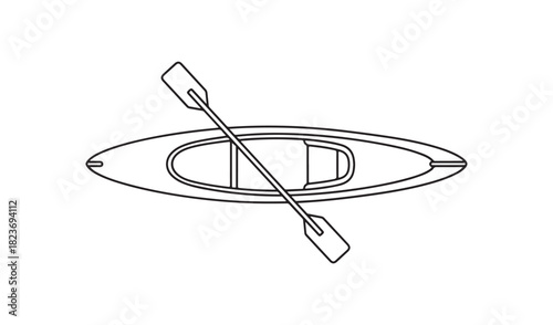 Simple outline drawing of a kayak and paddle from a top view