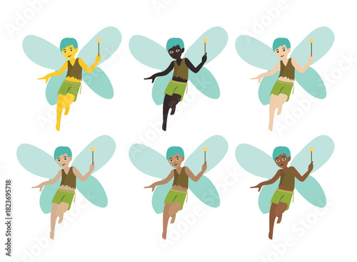person fairy man magical fantasy insect butterfly male men character emoji symbol sign icon vector illustration isolated flat wings