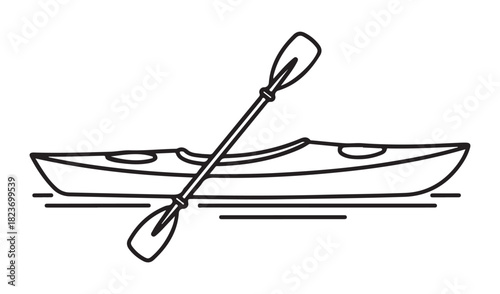 Simple line drawing of a kayak and paddle on water